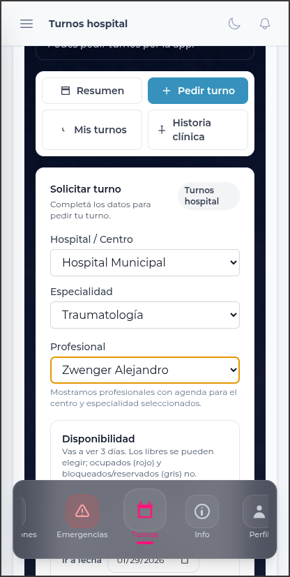 Turnos hospital — solicitar turno
