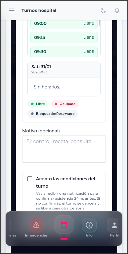 Turnos hospital — disponibilidad